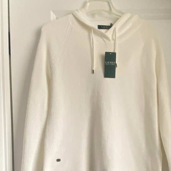 Lauren Ralph Lauren Sweaters - NWT Classy Ralph Lauren Women’s Waffle Knit Hoodie Size Large White